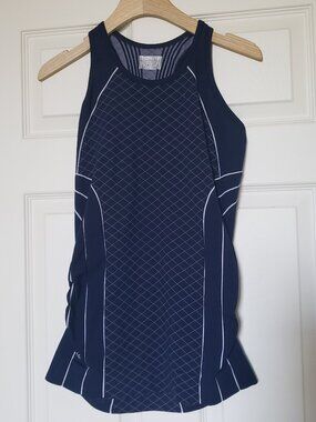 Athleta Women's Finish Fast Line Navy Blue & White Racerback Tank - Size Large